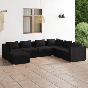 vidaXL 7 pcs conjunto lounge de jardim c/ almofadões vime PE preto
