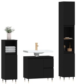 3 pcs conjunto móveis casa de banho derivados de madeira preto