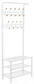 Cabideiro metálico para hall com ganchos e prateleiras | SONGMICS | 68.5 x 35.8 x 187 cm | branco | HSR04W.