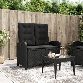 Banco de jardim reclinável com almofadões vime PE preto