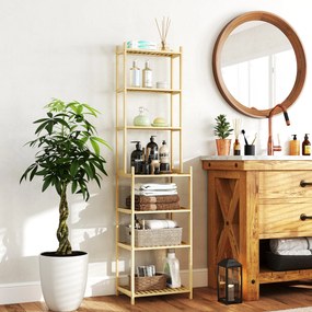 Estante de Casa de Banho de Bambu de 7 Níveis Estante de Arrumação com Desenho de Ripas 44x33x180 cm Madeira