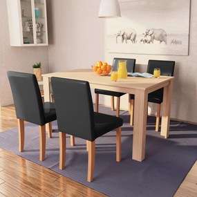 Mesa e cadeiras de jantar 5 pcs couro artif. carvalho preto