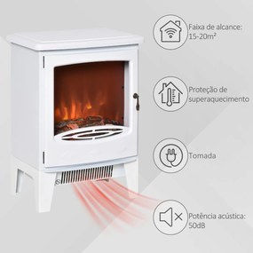 Lareira Elétrica Portátil Potência 900/1800W com Efeito de Chama Realista Termostato Ajustável e Proteção contra Superaquecimento até 20m² 39x26x54,8c