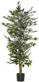 Outsunny Planta Artificial Ficus no Vaso Altura 150cm Planta Artificial Decorativa com 1008 Folhas Realistas Planta Artificial para interior e Exterior Sala de Estar Escritório Verde
