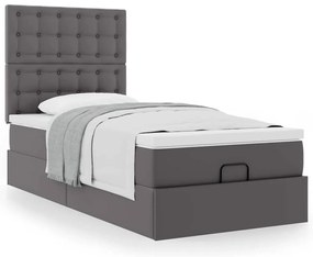 Cama otomana com colchão 90x200 cm couro artificial cinzento