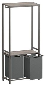 Cesto de roupa suja VASAGLE de 2 seções com forros removíveis e corrimão para roupas, 2 x 12,1 galões, 28,7 x 13 x 69,7 polegadas, cinza mesclado e cinza ardósia BLH231G02