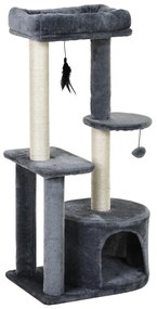 PawHut Árvore de gato de vários níveis Torre de Gato com 1 quarto e 2 plataformas Poste para arranhar tecido de sisal 48x35x100 cm Cinza