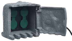 48541 vidaXL Unidade 4 tomadas jardim à prova água resina poliéster cinzento