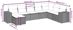 8 pcs conjunto de sofás p/ jardim com almofadões vime PE bege