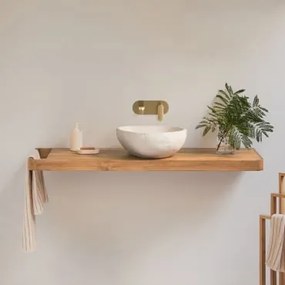 Conjunto De Móvel De Casa De Banho 130x45 Cm Suspenso Em Madeira De Teca Neill Madeira De Teca & Irregular Em Cimento Branco ??40 Cm Fedro & - Sklum