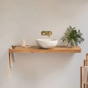 Conjunto De Móvel De Casa De Banho 130x45 Cm Suspenso Em Madeira De Teca Neill Madeira De Teca & Irregular Em Cimento Branco - Sklum