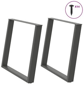 Pés para mesa de jantar em formato de U, 2 peças, antracite, 90x (72-7