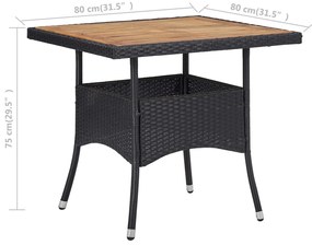 Mesa de jantar p/ exterior vime PE/madeira acácia maciça preto