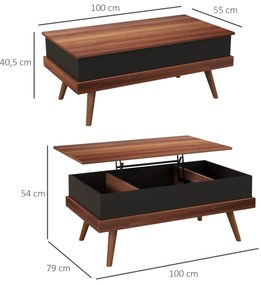 Mesa de Centro Elevatória – Table Basse Noire – 100x79x54 cm – Castanh