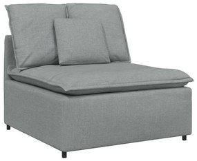 Sofá modular com pufes e almofadas tecido cinzento-claro