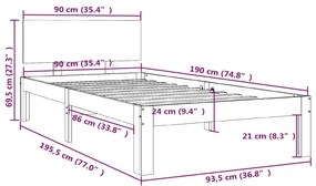 Estrutura de cama solteiro 90x190 cm madeira maciça