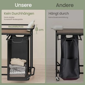 Cesto de roupa suja com 3 compartimentos 104 x 33 x 79,5 cm, separador de roupa com rodas, carrinho para roupa suja de 150 L com prateleira preto-cast