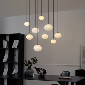 Candeeiro suspenso Art Déco dourado com vidro opalino 9 luzes - Yani