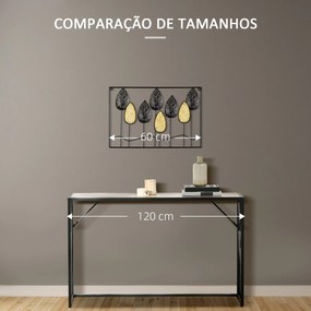 Decoração de Parede de Metal 3D Folhas de Abeto Arte de Parede Suspensa para Sala de Estar Dormitório Escritório 40x60cm Preto e Amarelo