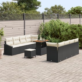 Conjunto de Sofá de Jardim vidaXL 11 Peças com Almofadas Preto Rattan