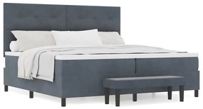 Cama Box Spring com Colchão e Banco Cinza Escuro 200x200 cm Veludo