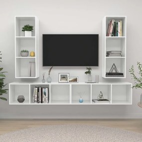 vidaXL Armários de parede TV 4 pcs derivados madeira branco brilhante