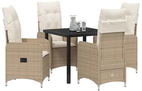 Conjunto de Jantar de Jardim 5 Peças com Almofadas em Rattan Sintético