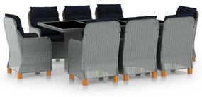vidaXL 9 pcs conj. jantar exterior + almofadões vime PE cinzento-claro
