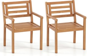 Conjunto de 2 cadeiras de jardim em madeira de acácia com encosto inclinado (MESA NÃO INCLUIDA), braços e assento em ripas, com capacidade para 180 kg