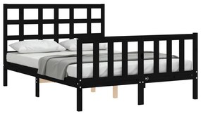 Estrutura de cama com cabeceira 140x200 cm madeira maciça preto