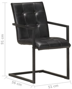 Cadeiras de jantar cantilever 2 pcs couro genuíno preto
