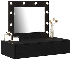 Mesa de Maquiagem Montada na Parede com Luzes LED em Carvalho Preto