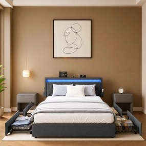 Estrutura de cama, 180 x 200 cm (COLCHÃO NÃO INCLUIDO), com iluminação Led Cinza
