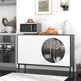 Aparador Guarda com Portas de Vidro e Estantes Ajustáveis – 120x35x80