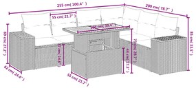 7 pcs conjunto de sofás p/ jardim c/ almofadões vime PE preto
