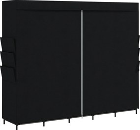Roupeiro de Tecido com 5 Barras, 5 Prateleiras, 6 Bolsos Laterais, Fecho de Correr, Estrutura em Aço, 212x45x167 cm, Preto