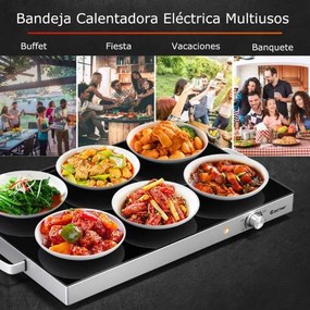 Bandeja aquecedora de aço inoxidável 300 W com tampa de vidro temperado e temperatura ajustável, ideal para buffets, festas e eventos