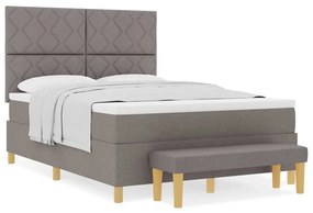 Cama Box Spring com Colchão &amp; Banco Taupe 140x190 cm Tecido