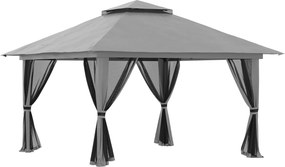 Outsunny Tenda Dobrável Pop-Up 3,9x3,9 m Tenda de Jardim com Altura Ajustável Proteção UV50+ Rede Mosquiteira e Bolsa de Transporte com Rodas Cinzento | AOSOM Portugal