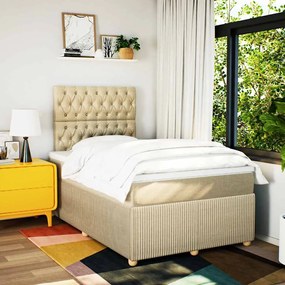 Cama boxspring com colchão 120x190 cm tecido cor creme