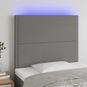 Cabeceira de cama c/ LED tecido 100x5x118/128 cm cinza-escuro