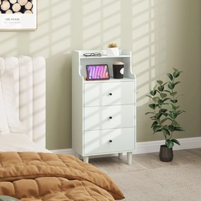 Cómoda com 3 Gavetas Cómoda de Quarto Estreita com Prateleiras Abertas Anti-Tombo Gaveteiro Alto 47x29x95 cm Branco