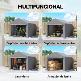 Abrigo de Jardim para Bicicletas com Estrutura de Metal Galvanizado Porta com Fecho Impermeável Anti-UV 2,4x2x2 m Cinzento