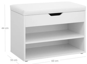 Banco sapateira com 2 compartimentos 60 x 30 x 44 cm Branco