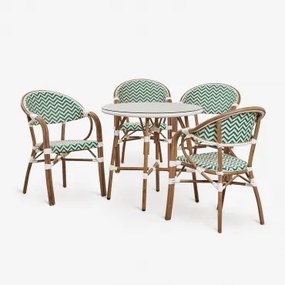 Conjunto Brielle Bistro Com Mesa Redonda De 80 Cm E 4 Cadeiras De Jardim Empilháveis De Alumínio Com Braços Verde Couve - Gardénia Branco - Sklum