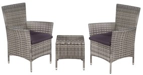 3 pcs conjunto bistrô vime PE cinzento