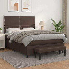 vidaXL Cama com molas/colchão 140x200 cm couro artificial castanho