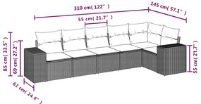 6 pcs conjunto sofás de jardim c/ almofadões vime PE preto