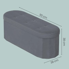 Banco com espaço de arrumação 38 x 110 x 38 cm, caixa de arrumação, banco dobrável cinzento
