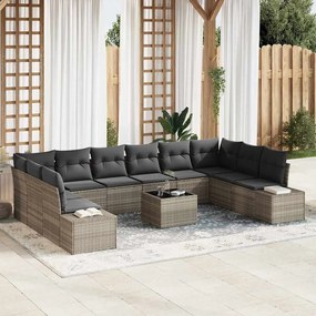 vidaXL Conjunto de Sofá de Jardim de 11 Peças com Almofadas Cinza Rattan Poliéster
